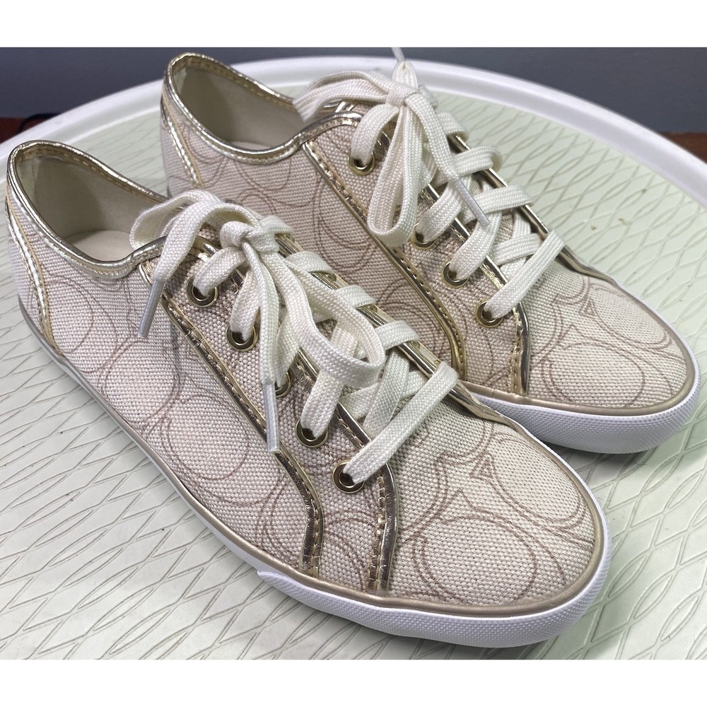 COACH💥NWB💥 Womens Dee Penelope Signature C Gold Lace Up Sneakers Size‎ 7M